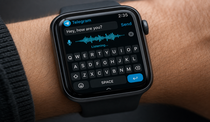 Telegram 手表端快捷回复与语音转文字界面