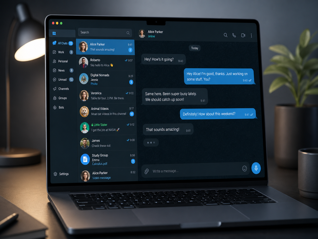 Telegram 桌面端多端同步界面示意